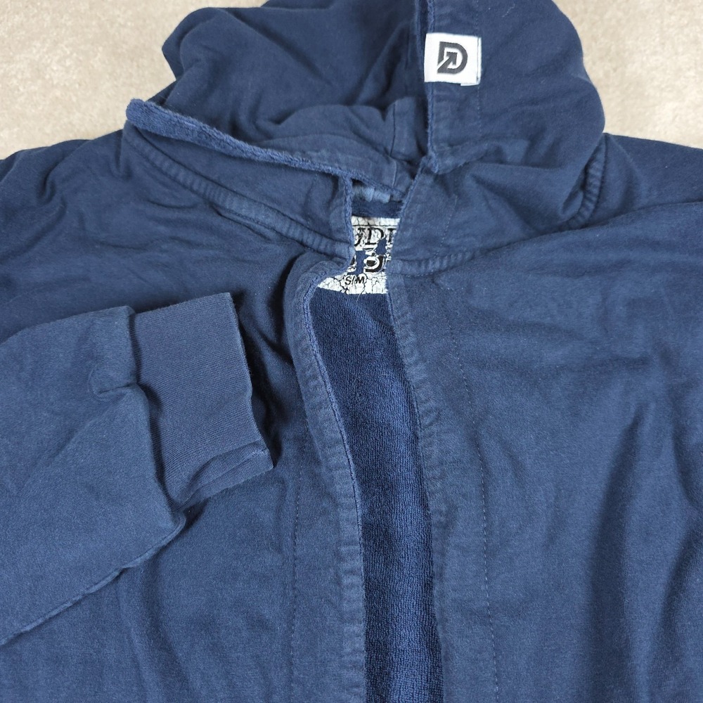 Dude Robe Hooded Bathrobe Mens S/M Blue Towel-Lined Pockets Comfy Long Sleeve